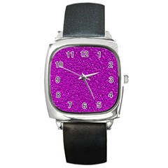 Sparkling Glitter Hot Pink Square Metal Watches