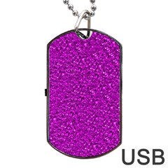 Sparkling Glitter Hot Pink Dog Tag Usb Flash (one Side)