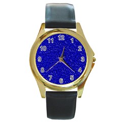 Sparkling Glitter Inky Blue Round Gold Metal Watches