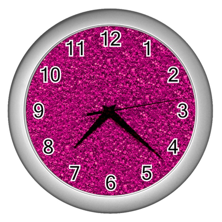 Sparkling Glitter Pink Wall Clocks (Silver) 