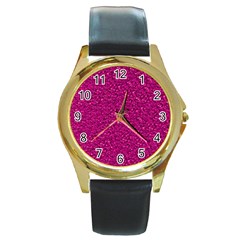 Sparkling Glitter Pink Round Gold Metal Watches