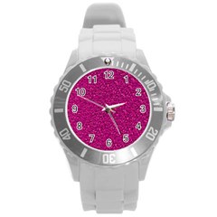 Sparkling Glitter Pink Round Plastic Sport Watch (l) by ImpressiveMoments