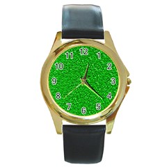 Sparkling Glitter Neon Green Round Gold Metal Watches