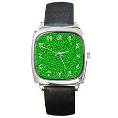 Sparkling Glitter Neon Green Square Metal Watches