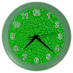 Sparkling Glitter Neon Green Color Wall Clocks by ImpressiveMoments