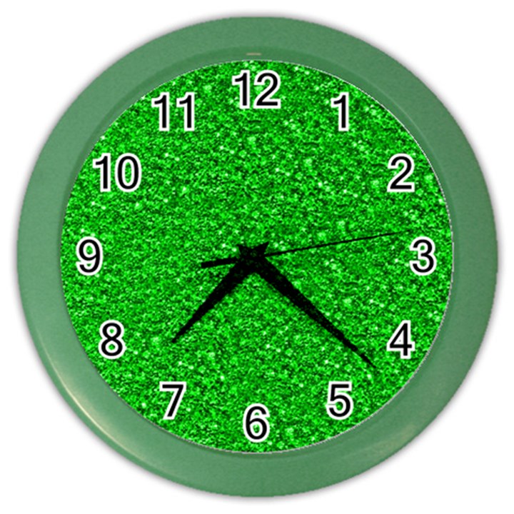 Sparkling Glitter Neon Green Color Wall Clocks