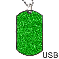 Sparkling Glitter Neon Green Dog Tag Usb Flash (one Side) by ImpressiveMoments