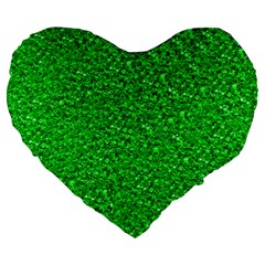 Sparkling Glitter Neon Green Large 19  Premium Flano Heart Shape Cushions by ImpressiveMoments