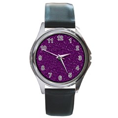 Sparkling Glitter Plum Round Metal Watches