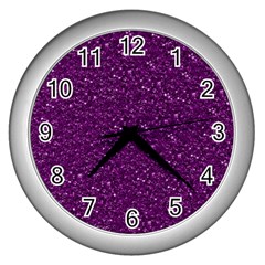 Sparkling Glitter Plum Wall Clocks (silver) 