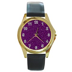 Sparkling Glitter Plum Round Gold Metal Watches by ImpressiveMoments