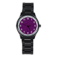 Sparkling Glitter Plum Stainless Steel Round Watches