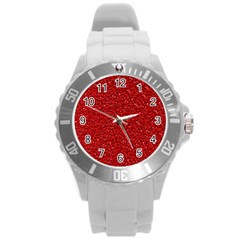 Sparkling Glitter Red Round Plastic Sport Watch (l) by ImpressiveMoments