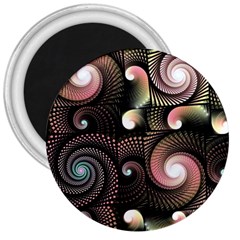 Peach Swirls On Black 3  Magnets