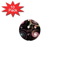 Peach Swirls On Black 1  Mini Buttons (10 Pack) 