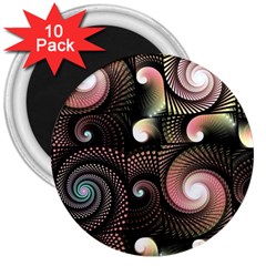 Peach Swirls On Black 3  Magnets (10 Pack) 