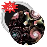 Peach Swirls on Black 3  Magnets (100 pack) Front