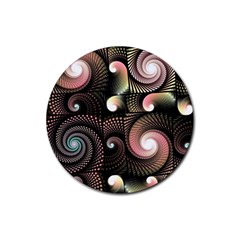 Peach Swirls On Black Rubber Coaster (round) 