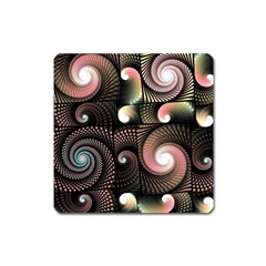 Peach Swirls On Black Square Magnet