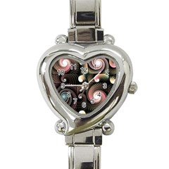 Peach Swirls On Black Heart Italian Charm Watch