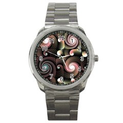 Peach Swirls On Black Sport Metal Watches