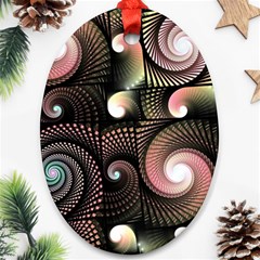 Peach Swirls On Black Oval Ornament (two Sides)