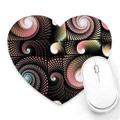 Peach Swirls On Black Heart Mousepads