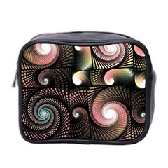 Peach Swirls On Black Mini Toiletries Bag 2-side