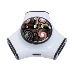 Peach Swirls On Black 3-port Usb Hub