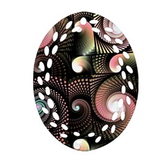 Peach Swirls On Black Ornament (oval Filigree)  by KirstenStar