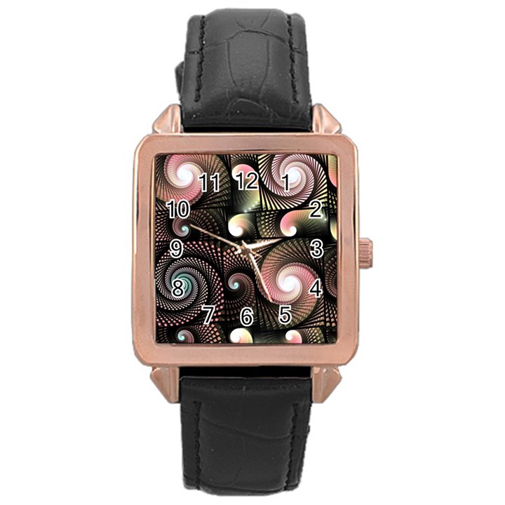 Peach Swirls on Black Rose Gold Watches