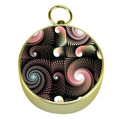 Peach Swirls On Black Gold Compasses