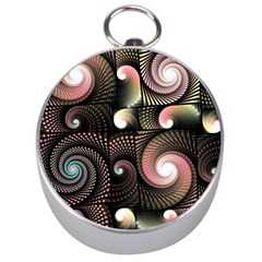 Peach Swirls On Black Silver Compasses