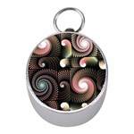 Peach Swirls on Black Mini Silver Compasses Front