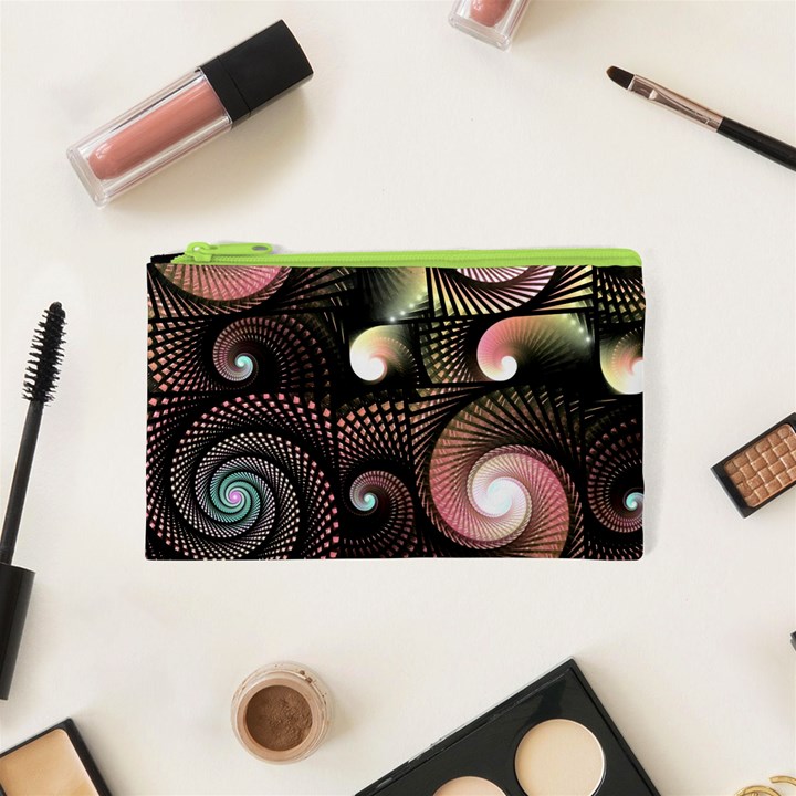 Peach Swirls on Black Cosmetic Bag (XS)