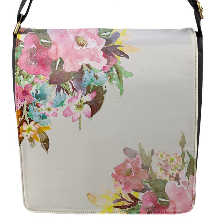 Vintage Watercolor Floral Flap Messenger Bag (S)