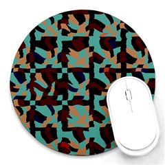 Distorted Shapes In Retro Colors Round Mousepad