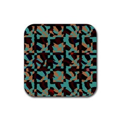 Distorted Shapes In Retro Colors Rubber Coaster (square)