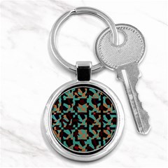 Distorted Shapes In Retro Colors Key Chain (round) by LalyLauraFLM