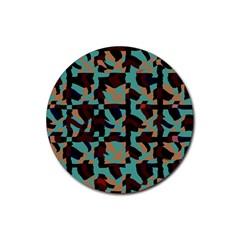 Distorted Shapes In Retro Colors Rubber Round Coaster (4 Pack)