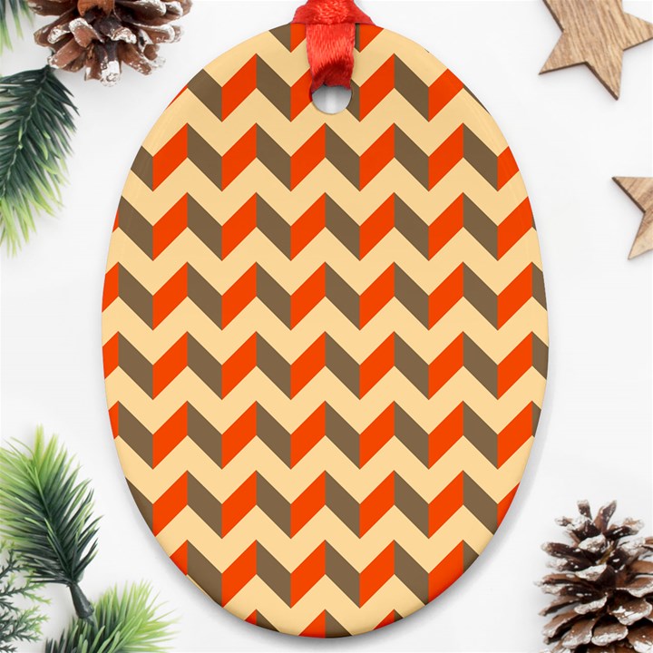 Modern Retro Chevron Patchwork Pattern  Oval Ornament (Two Sides)