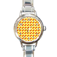 Modern Retro Chevron Patchwork Pattern  Round Italian Charm Watches