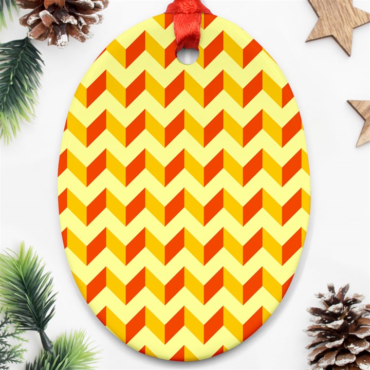 Modern Retro Chevron Patchwork Pattern  Oval Ornament (Two Sides)