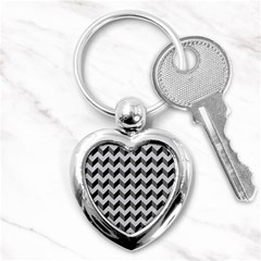 Modern Retro Chevron Patchwork Pattern  Key Chains (heart) 