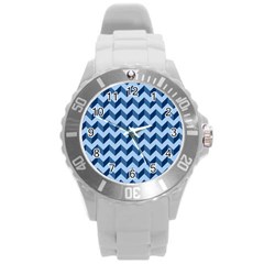 Modern Retro Chevron Patchwork Pattern Round Plastic Sport Watch (l)