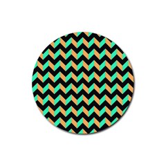 Modern Retro Chevron Patchwork Pattern Rubber Coaster (round) 