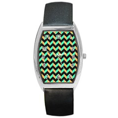 Modern Retro Chevron Patchwork Pattern Barrel Metal Watches