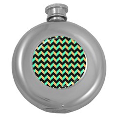 Modern Retro Chevron Patchwork Pattern Round Hip Flask (5 Oz)