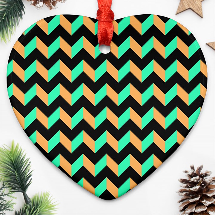 Modern Retro Chevron Patchwork Pattern Heart Ornament (2 Sides)