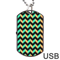 Modern Retro Chevron Patchwork Pattern Dog Tag Usb Flash (two Sides) 